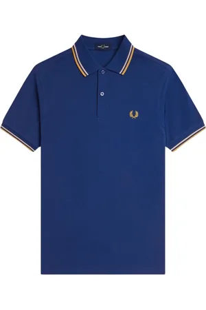 Fred Perry Topp, Herr, S, Bomull, Blå Dubbelrandig Pikétröja