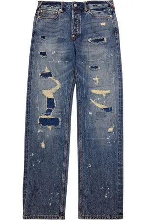 Evisu Jeans, Herr, W31, Denim, Slitna Denim Jeans i Blå