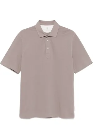 Brunello Cucinelli Topp, Herr, S, Polyester, Taupe Grey Polo Sweater