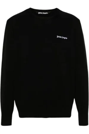 Palm Angels Stickade tröjor & koftor, Herr, XL, Bomull, Svart Logo Tröja med rund hals