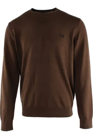 Fred Perry Stickade tröjor & koftor, Herr, S, Bomull, Brun ull- och bomullströja