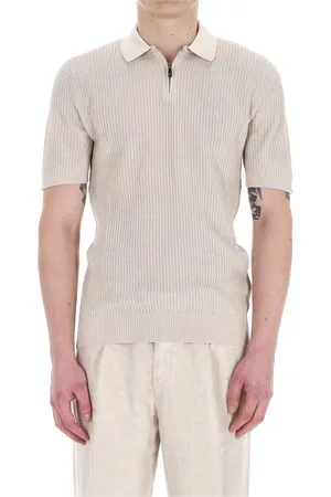 ELEVENTY Topp, Herr, L, Bomull, Bomull Stickad Polo Half Zip