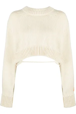 Heron Preston Stickade tröjor & koftor, Dam, L, Open-Back Cropped Wool Jumper