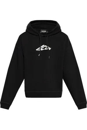 Dsquared2 Sweatshirts & Hoodies, Herr, S, Bomull, Svart huvtröja med vit tryck