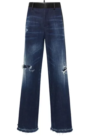Dsquared2 Jeans, Dam, M, Bomull, Blå Distressed Wide Leg Jeans