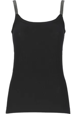 Brunello Cucinelli Topp, Dam, M, Bomull, Svart bomullstopp med detaljer i messing