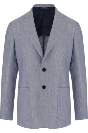 Brian Dales Jacka, Herr, 2Xl, Linne, Linne Enkelknäppt Jacka Grå Blå