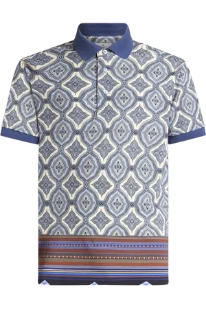Etro Topp, Herr, M, Bomull, Blå Geometrisk Polo Tröja