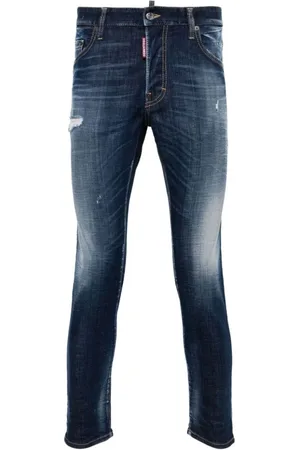 Dsquared2 Jeans, Herr, XL, Bomull, Blå Stretch Tvättade Slim Fit Jeans