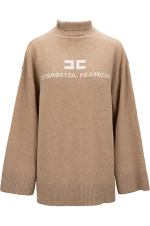 Elisabetta Franchi Stickade tröjor & koftor, Dam, S, Kashmir, Högkrage Långärmad Ull-Kashmir Tröja