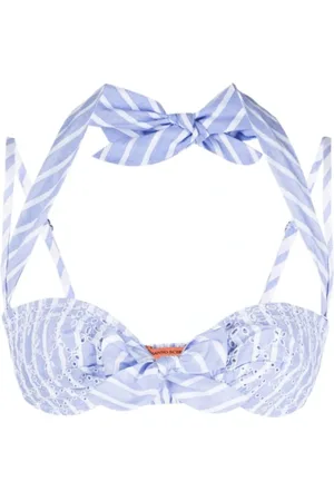 ERMANNO SCERVINO Badkläder, Dam, S, Bomull, Blå/Vitrandig Bikiniöverdel med Broderie Anglaise