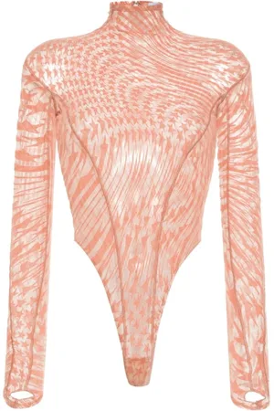 MUGLER Topp, Dam, S, Peach Mesh Detailing Top