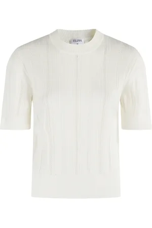 Filippa K Stickade tröjor & koftor, Dam, M, Polyester, Vit Ribbstickad T-shirt