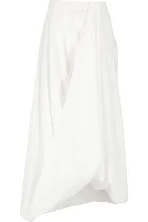 Brunello Cucinelli Kjol, Dam, S, Bomull, Vit Bomull Asymmetrisk Fållkjol