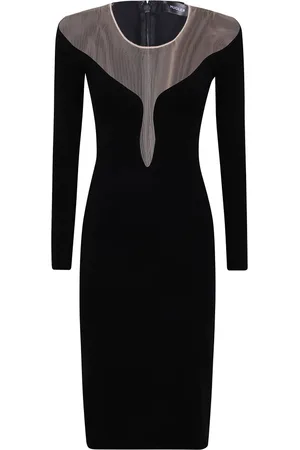 MUGLER Klänning, Dam, XS, Elegant midiklänning med djup urringning