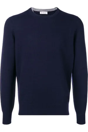 Brunello Cucinelli Stickade tröjor & koftor, Herr, 3Xl, Kashmir, Kashmir Ribbstickad Pullover