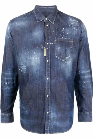 Dsquared2 Skjorta, Herr, L, Bomull, Long Sleeve Icon Splatter Shirt