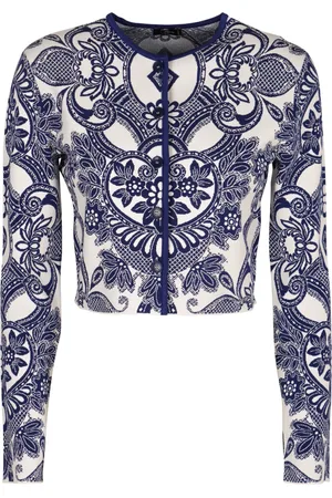 Etro Stickade tröjor & koftor, Dam, S, Polyester, Cropped Jacquardstickad Kofta
