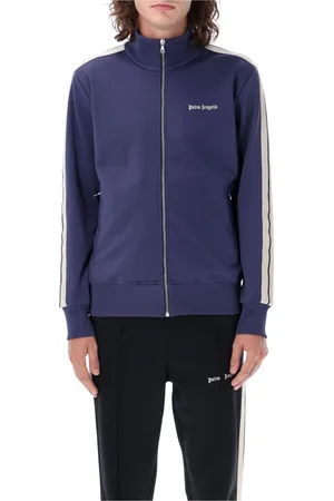 Palm Angels Sweatshirts & Hoodies, Herr, L, Polyester, Marinblå Stickad Track Jacket Aw23