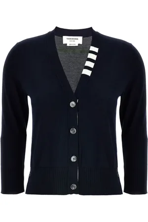 Thom Browne Stickade tröjor & koftor, Dam, 2Xs, V-ringad tröja med signaturränder