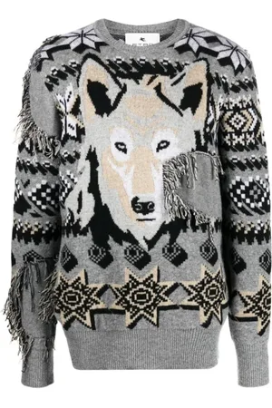 Etro Sweatshirts & Hoodies, Herr, S, Tröja i ull med djurmönster