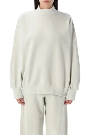 Low Classic Sweatshirts & Hoodies, Dam, M, Bomull, Ljusgrå Stickad Sweatshirt Mockneck