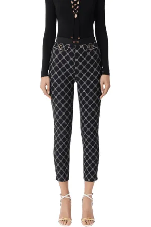 Elisabetta Franchi Byxor, Dam, M, Polyester, Byxor i crêpe med diamantmönster