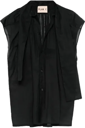 Plan C Blusar & Skjortor , Dam, S, Bomull, Blus med scarf-detalj och cap-ärmar