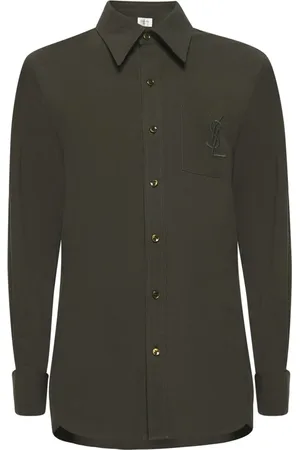 Saint Laurent Blusar & Skjortor , Dam, M, Bomull, Grön Linne Bomull Skjorta Cassandre Broderi