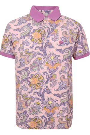 Etro Topp, Herr, L, Bomull, Blommig Paisley Print Pikétröja Rosa