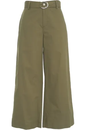 Liu Jo Byxor, Dam, W27, Bomull, Gröna Wide Leg Högmidjade Byxor
