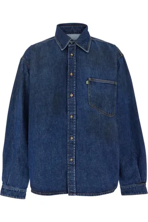ERL Skjorta, Herr, XS, Denim, Blå Denim Skjorta med Spetskrage