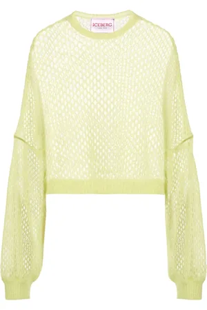 Iceberg Stickade tröjor & koftor, Dam, S, Mjuk och lätt crewneck i öppen mohair i limegult