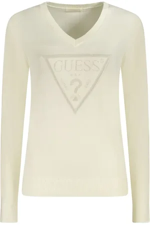 Guess Stickade tröjor & koftor, Dam, M, Spandex, Vit Viskosweater med Logotyp
