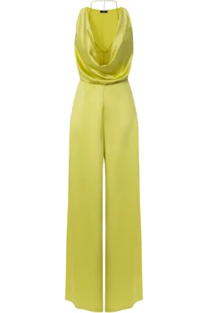 Elisabetta Franchi Jumpsuits & Playsuits, Dam, L, Gul Palazzo Jumpsuit med Draperad Halsringning