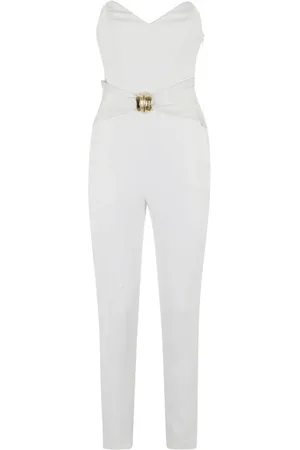 Elisabetta Franchi Jumpsuits & Playsuits, Dam, S, Ivory Crêpe Jumpsuit med Duchess Band