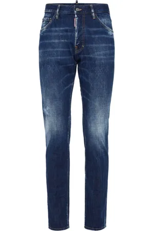 Dsquared2 Jeans, Herr, L, Bomull, Navyblå jeans med morrhårseffekt