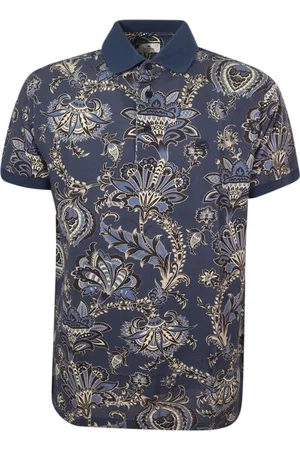 Etro Topp, Herr, S, Bomull, Blå Blommig Paisley Tryck Polo Skjorta