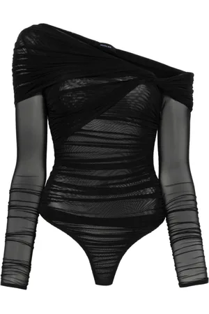 MUGLER Topp, Dam, M, Läder, Svart Semi-Sheer Topp med Twistdetaljer