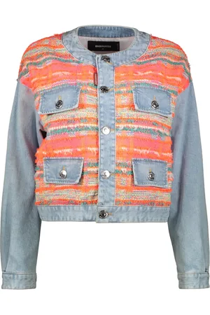 Dsquared2 Jacka, Dam, 2Xs, Denim, Denimjacka med mandarin krage och tweedinfällning