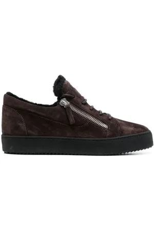 Giuseppe Zanotti Skor, Herr, 44 1/2 EU, Läder, Elegant Brun Stängda Platta Sneakers
