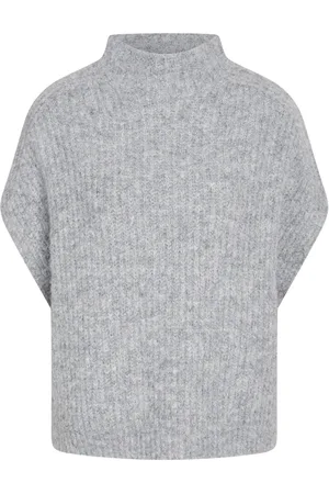 Bruuns Bazaar Stickade tröjor & koftor, Dam, L, Polyester, Stickad väst i grå melerad ullmix Buckeyebbhira