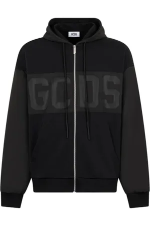 GCDS Sweatshirts & Hoodies, Herr, XL, Bomull, Svart huvtröja med dragkedja fram och tonal logotyp