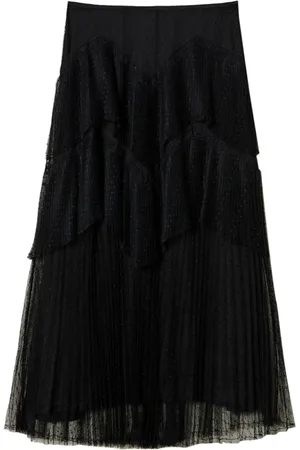 Twin-Set Kjol, Dam, M, Polyester, Svart Tylkjol med Veck och Spets