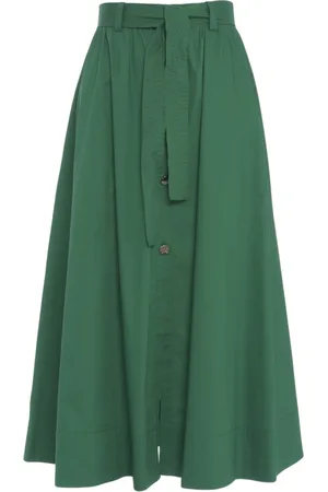 Liu Jo Kjol, Dam, M, Bomull, Grön Flared Midi Kjol med Fickor