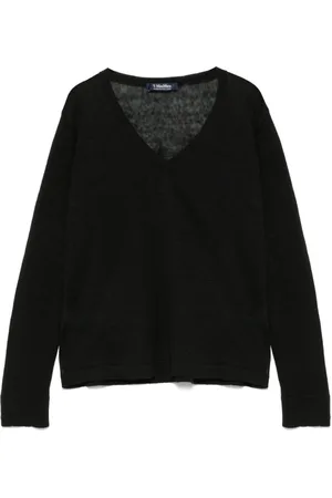 Max Mara Stickade tröjor & koftor, Dam, XL, Linne, Svart Linne V-ringad Tröja