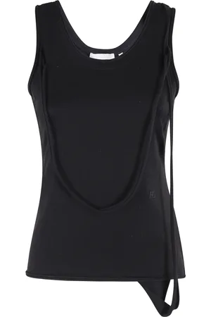 Helmut Lang Topp, Dam, M, Bomull, Svart Rund Hals Strap Tanktop