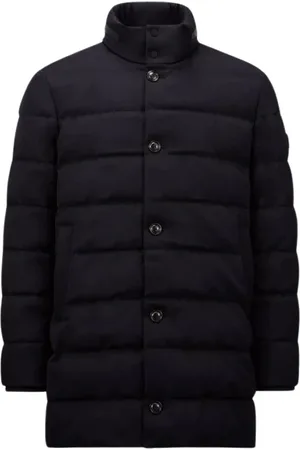 Moncler Jacka, Herr, M, Läder, Mörkblå Lång Dunjacka i Ull