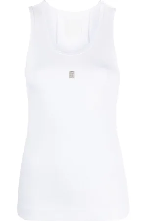Givenchy Topp, Dam, S, Bomull, Vit Ribbad Tanktop med 4G Metallbit