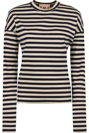 Plan C Topp, Dam, M, Bomull, Randig Långärmad Bomull T-shirt